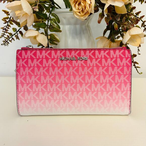 Michael Kors Wallet Jet Set Large Ombré Signature Logo Wristlet dragonfruit - Picture 1 of 4